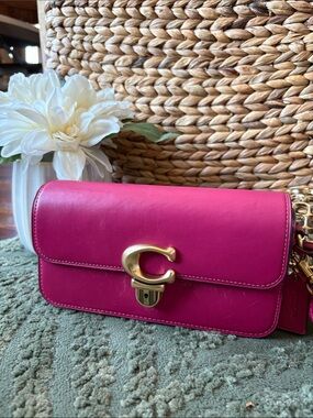 Coach Hot Pink Leather Crossbody with Gold 'C' Clasp
